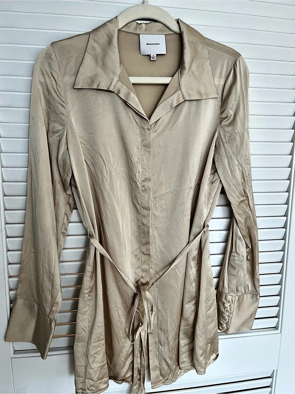 Reformation Alaine Silk Dress Button Down Top Beige Size 4